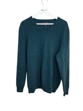 Club Room Men's 100% Cashmere Long Sleeve Shirt, V-Neck, Green, Size XL